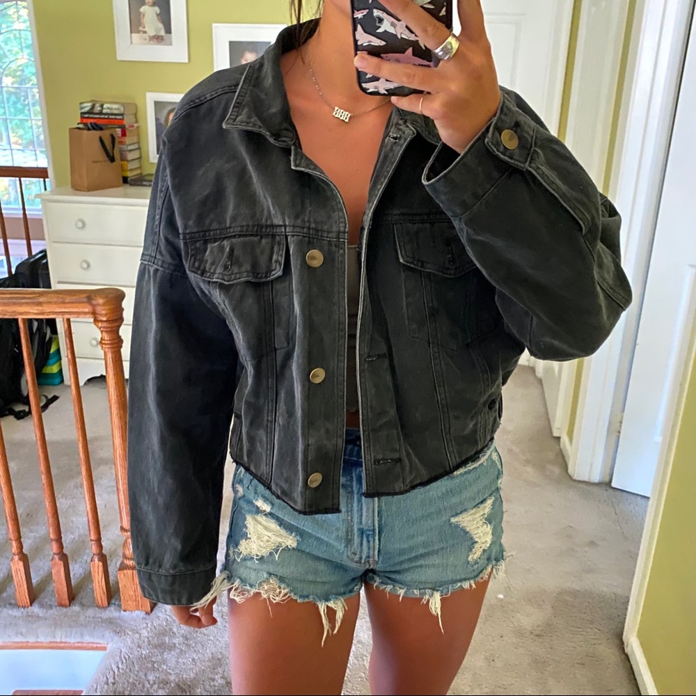 Mono B Cropped Black Denim Jacket